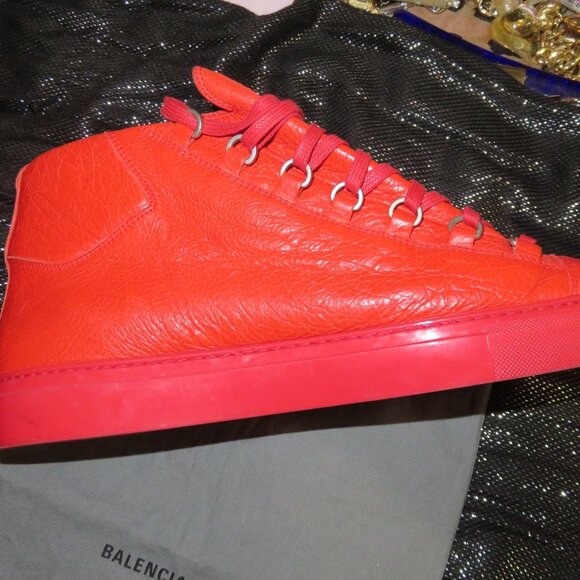 BALENCIAGA ARENA HIGH TOP SNEAKERS SIZE 45 US 12 IN VIBRANT RED - Picture 6 of 10